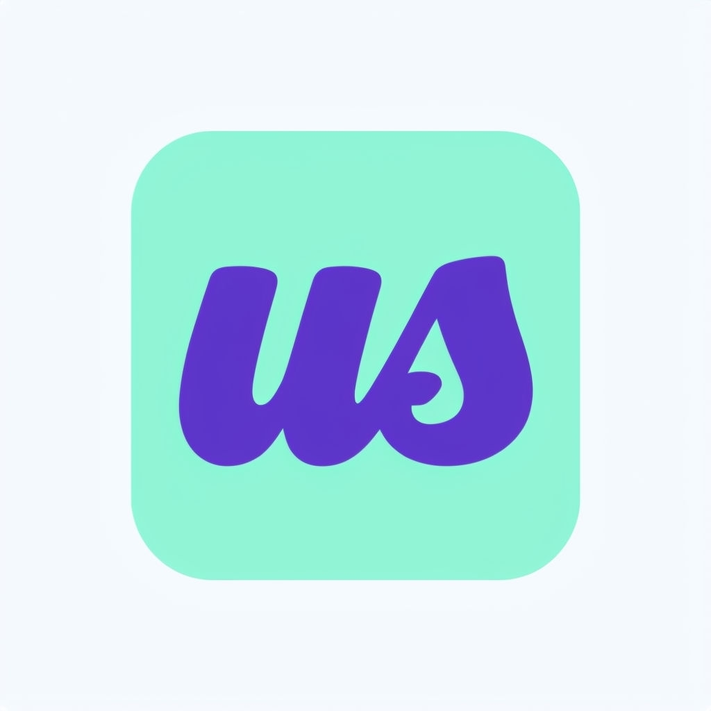 Stylish Minimalist Purple 'Us' Logo on Mint Green Background Logo