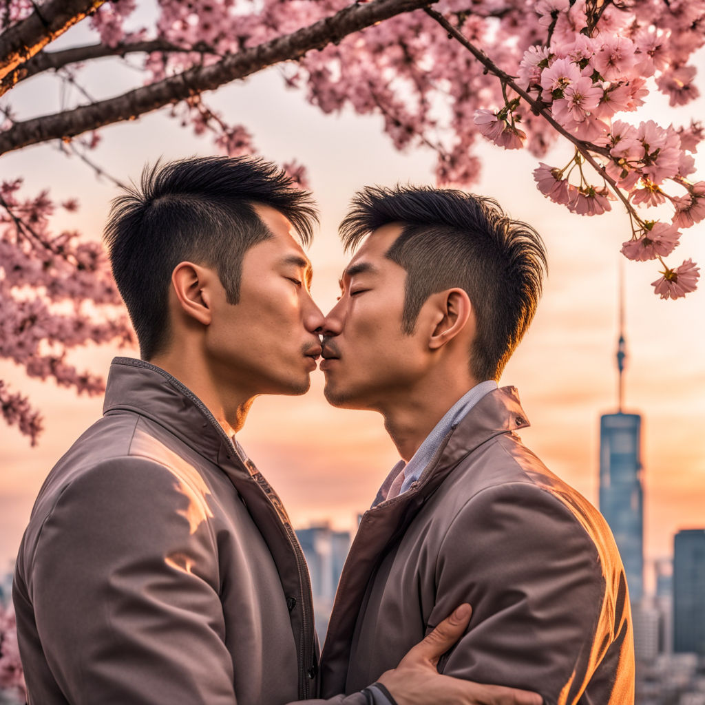 Two men kissing