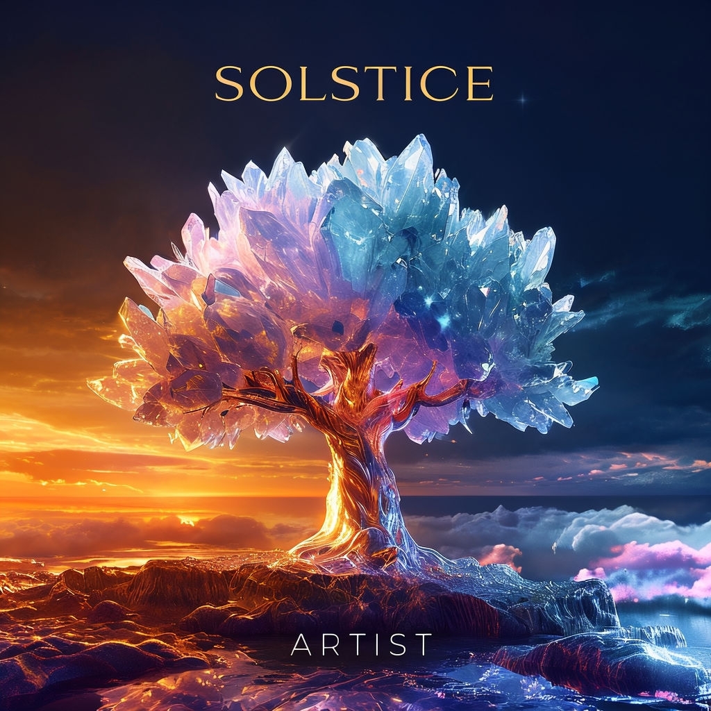 Surreal Crystalline Tree Under Solstice Day Night Harmony Spotify Album Cover
