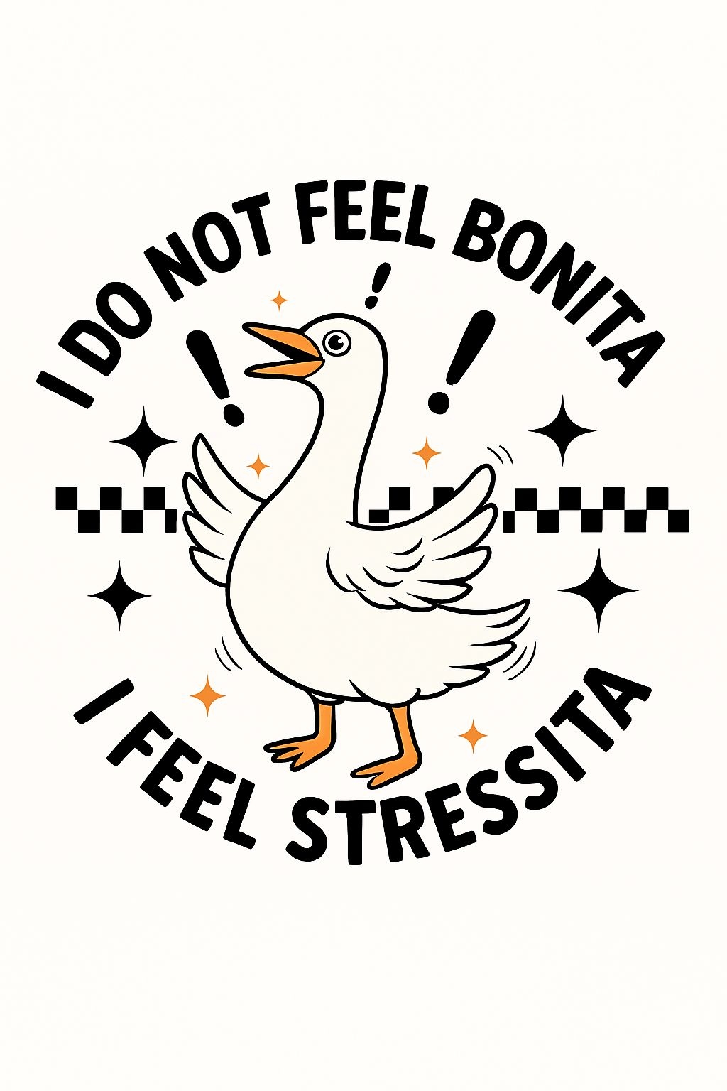 Playful Cartoon Duck with Stress Theme T-Shirt