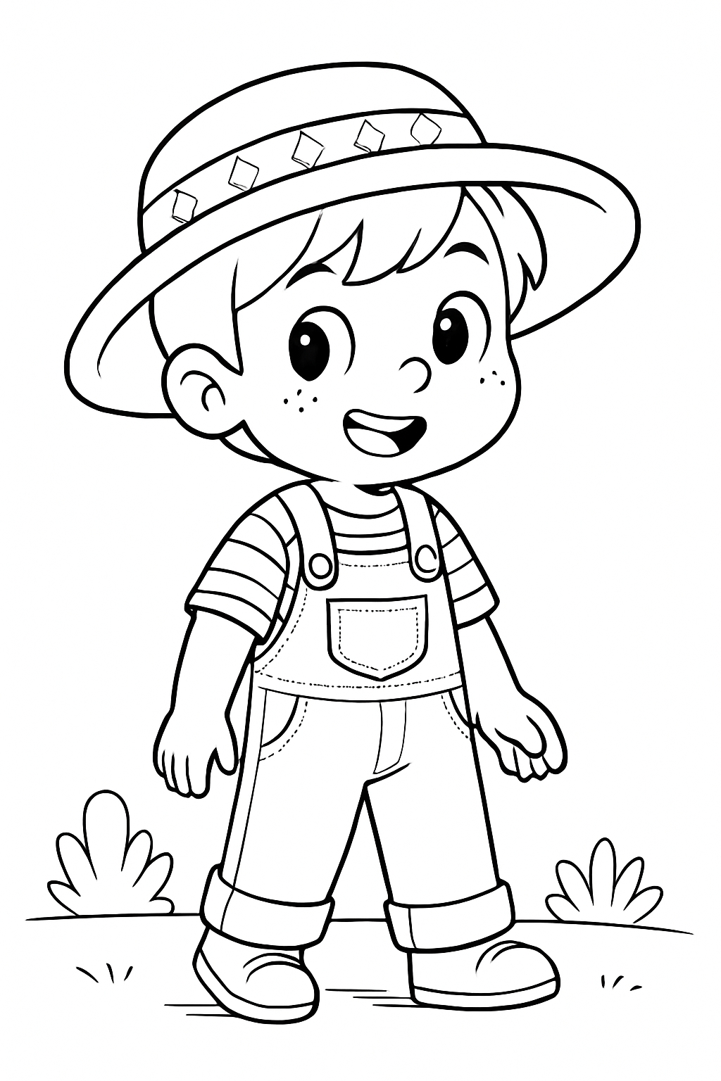 Cheerful Anime-Style Boy Line Drawing for Coloring Book Pages