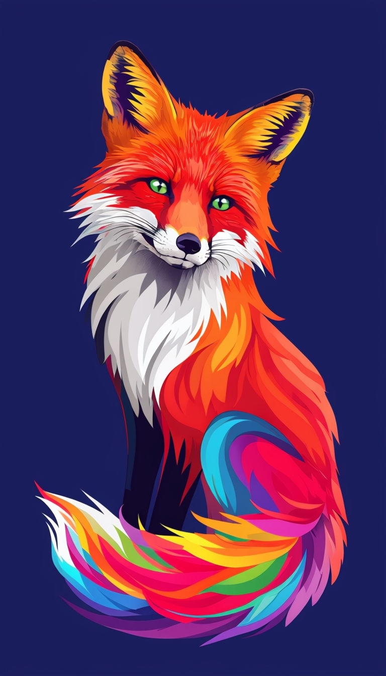 Vibrant Colorful Fox Illustration on Navy Background Phone Case Cover