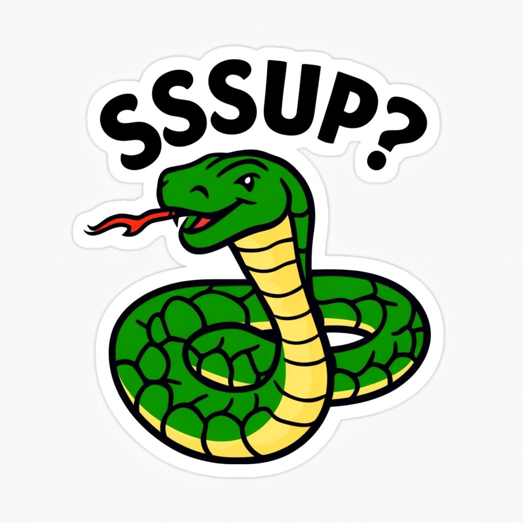 Playful Cartoon Green Snake with SSSUP? Text Sticker