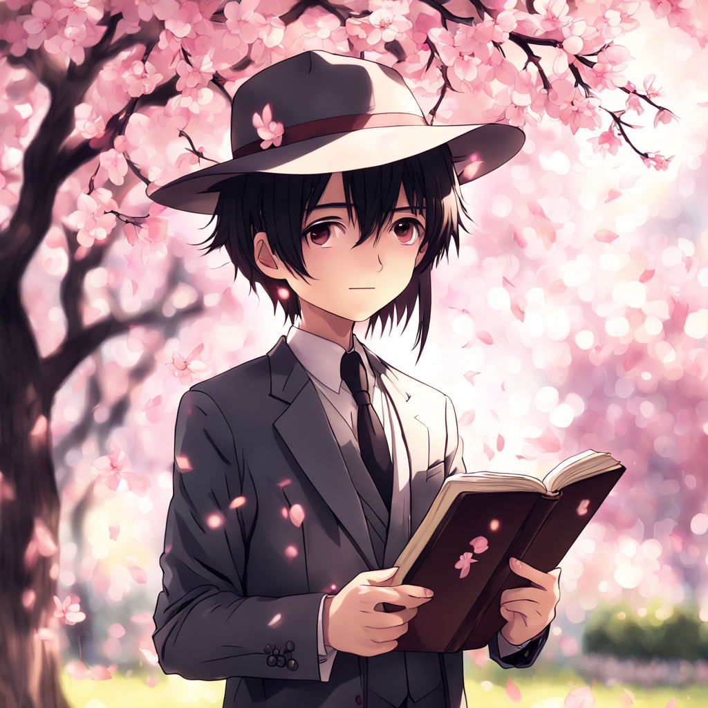 cute animated anime girl looking wistfully at the camera with a cherry  blossom background and a nostalgic filter