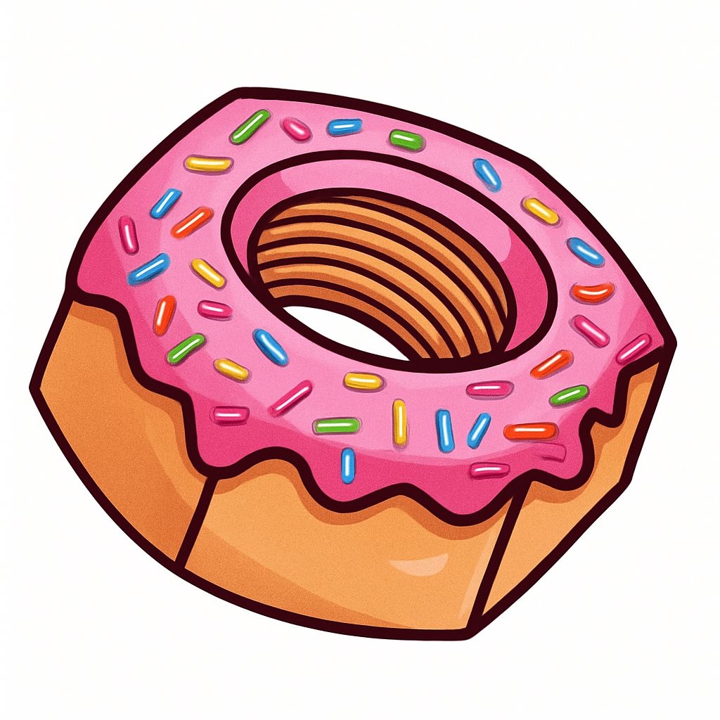 Playful Cartoon Donut with Pink Icing and Colorful Sprinkles Sticker