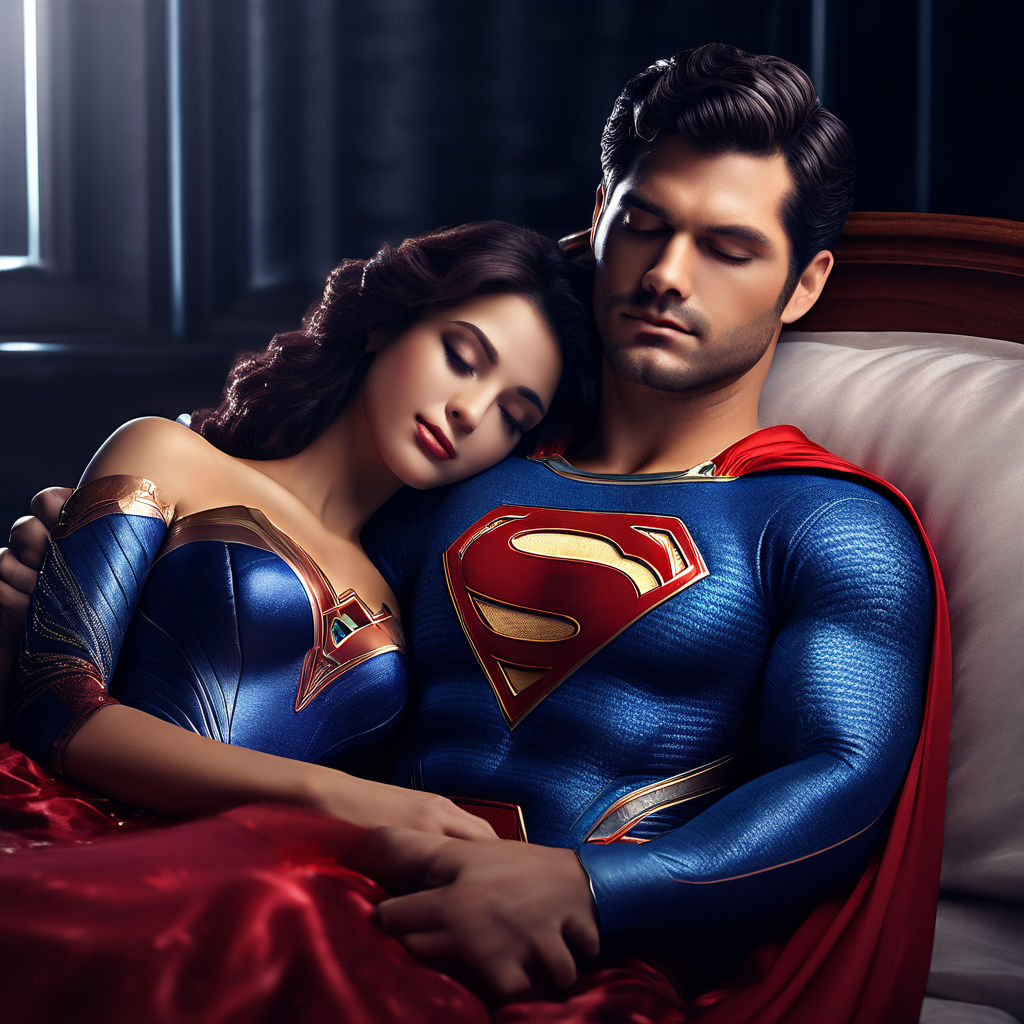 Create a picture of the super hero SUPERMAN sleeping with hi... by ...