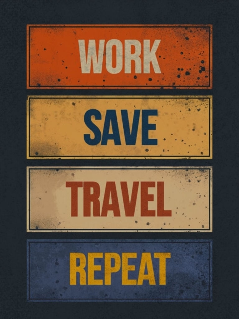 Vintage Motivational Work Save Travel Repeat Poster