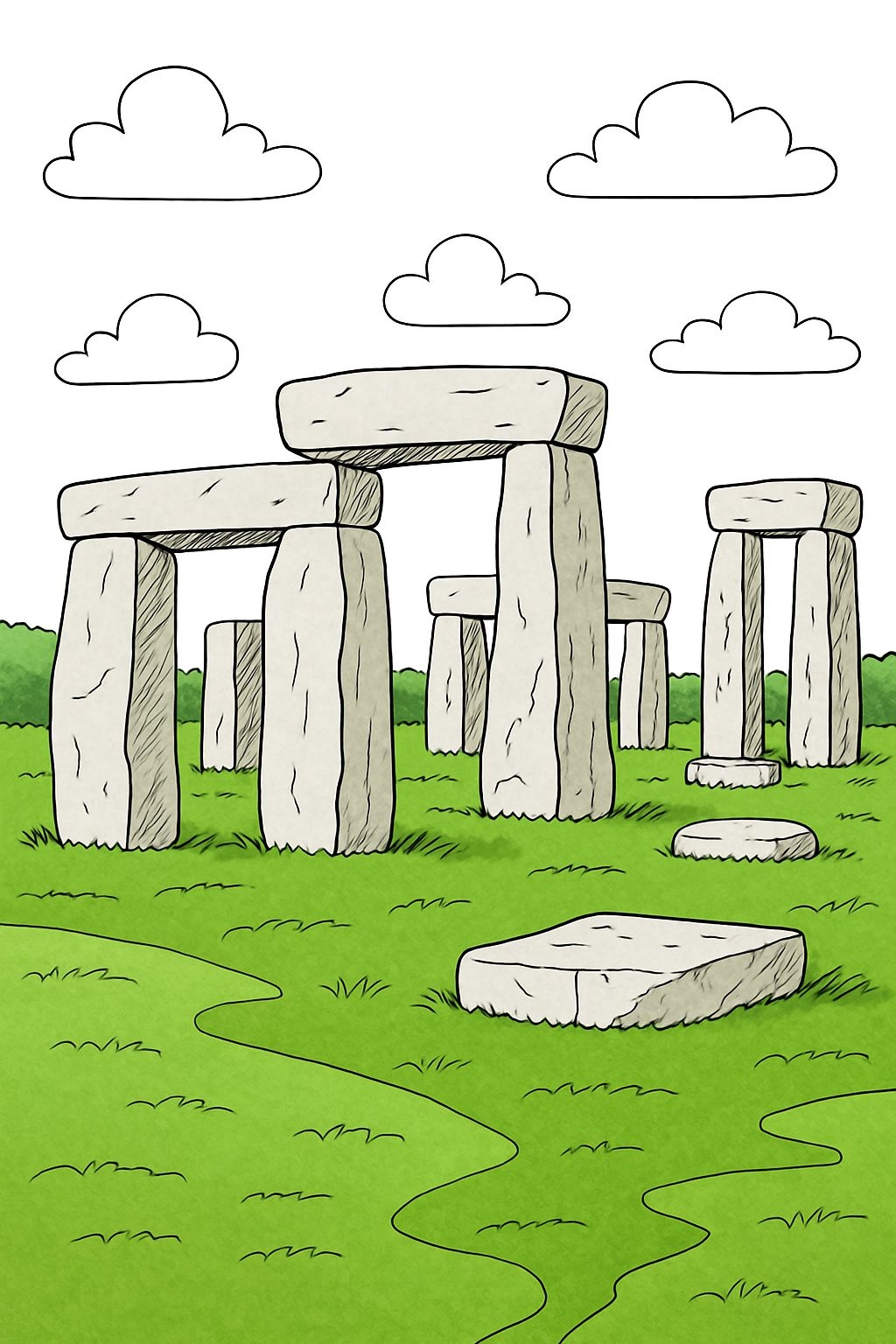 Cartoon-Style Stonehenge Illustration in Serene Landscape Phone Case Cover