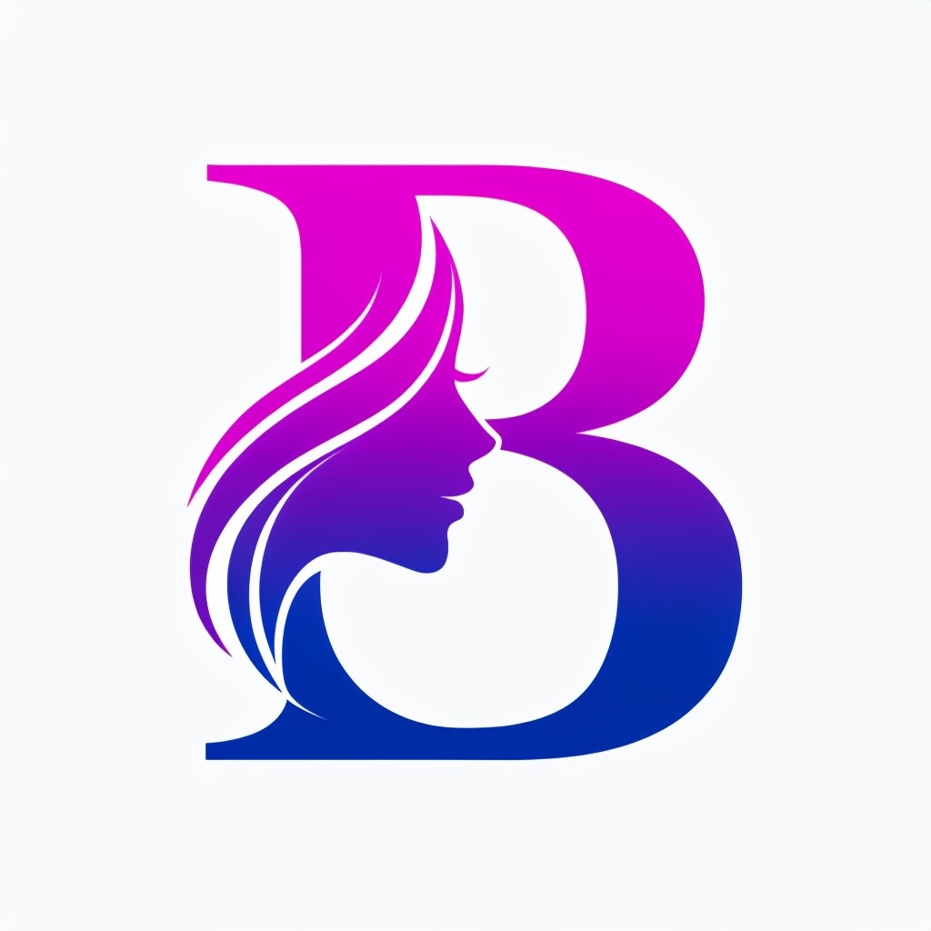 Elegant Gradient 'B' Logo with Female Profile Silhouette Monogram