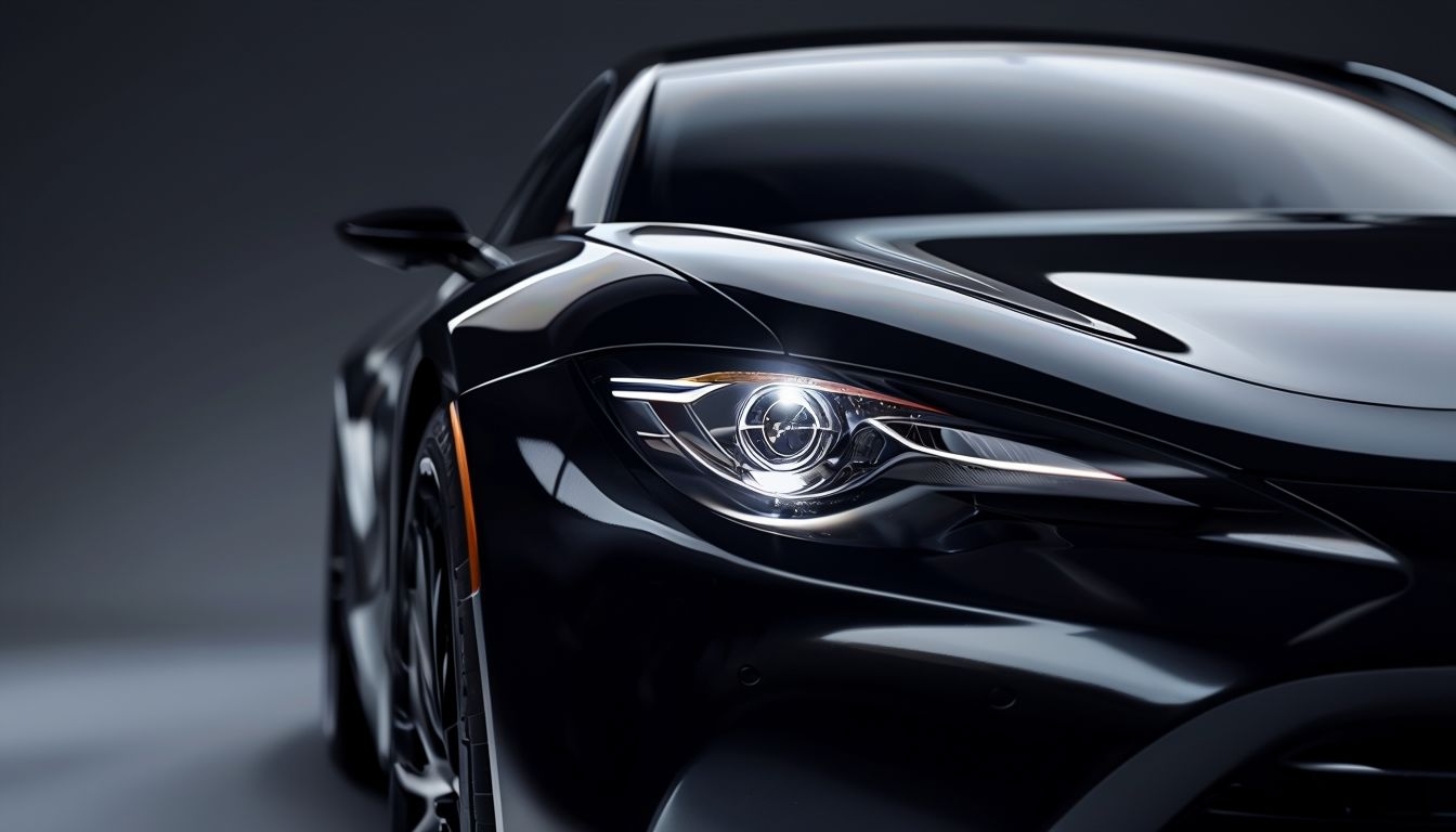 Sleek Modern Black Car with LED Headlight Background Design Virtual Backgrounds