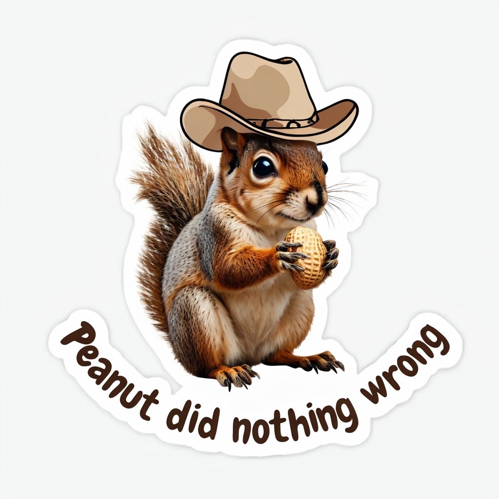 Adorable Squirrel with Cowboy Hat and Peanut Illustration Sticker