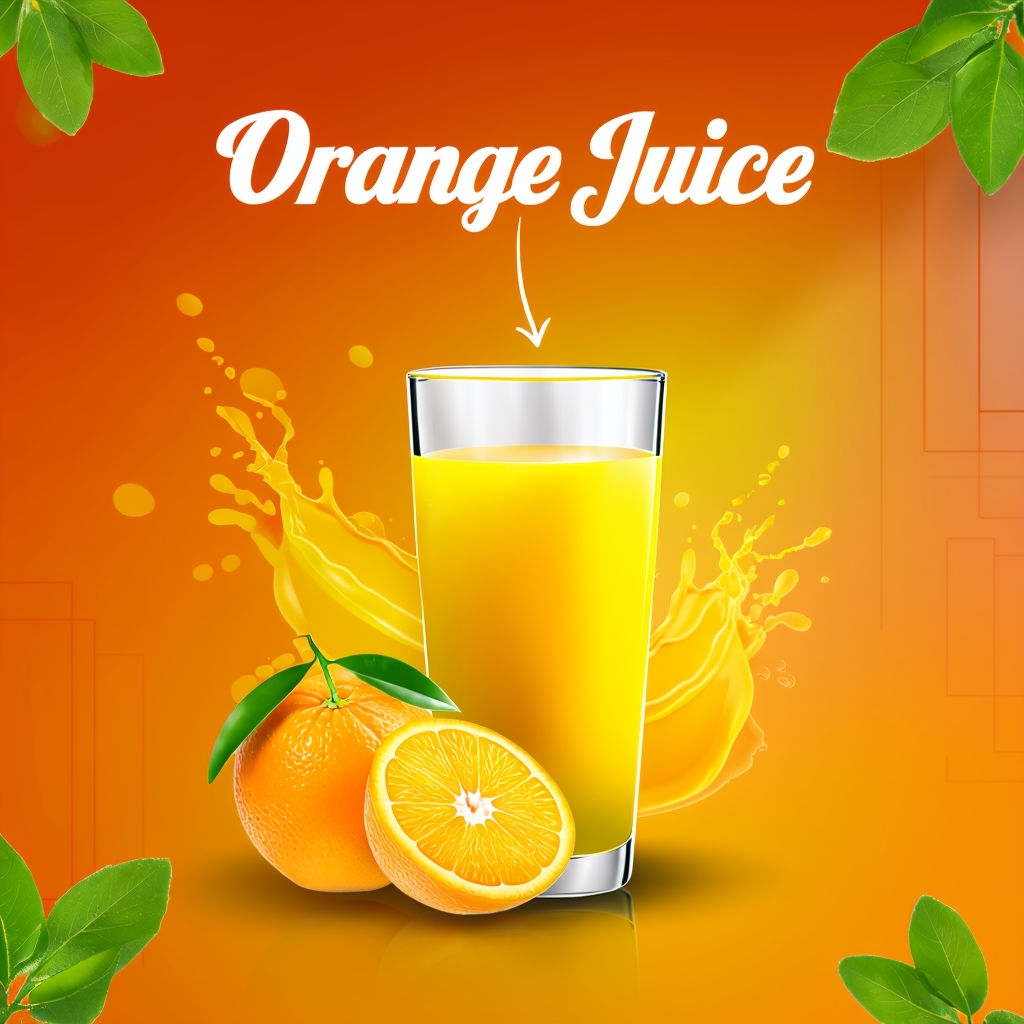 Vibrant Orange Juice Advertisement with Fresh Oranges Social Media Post