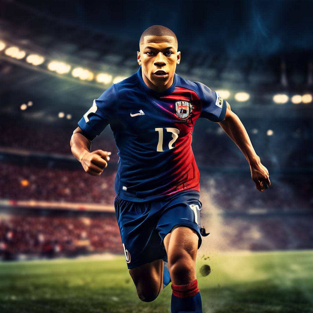 Kylian Mbappe sprinting on the football field by 똥이모 - Playground