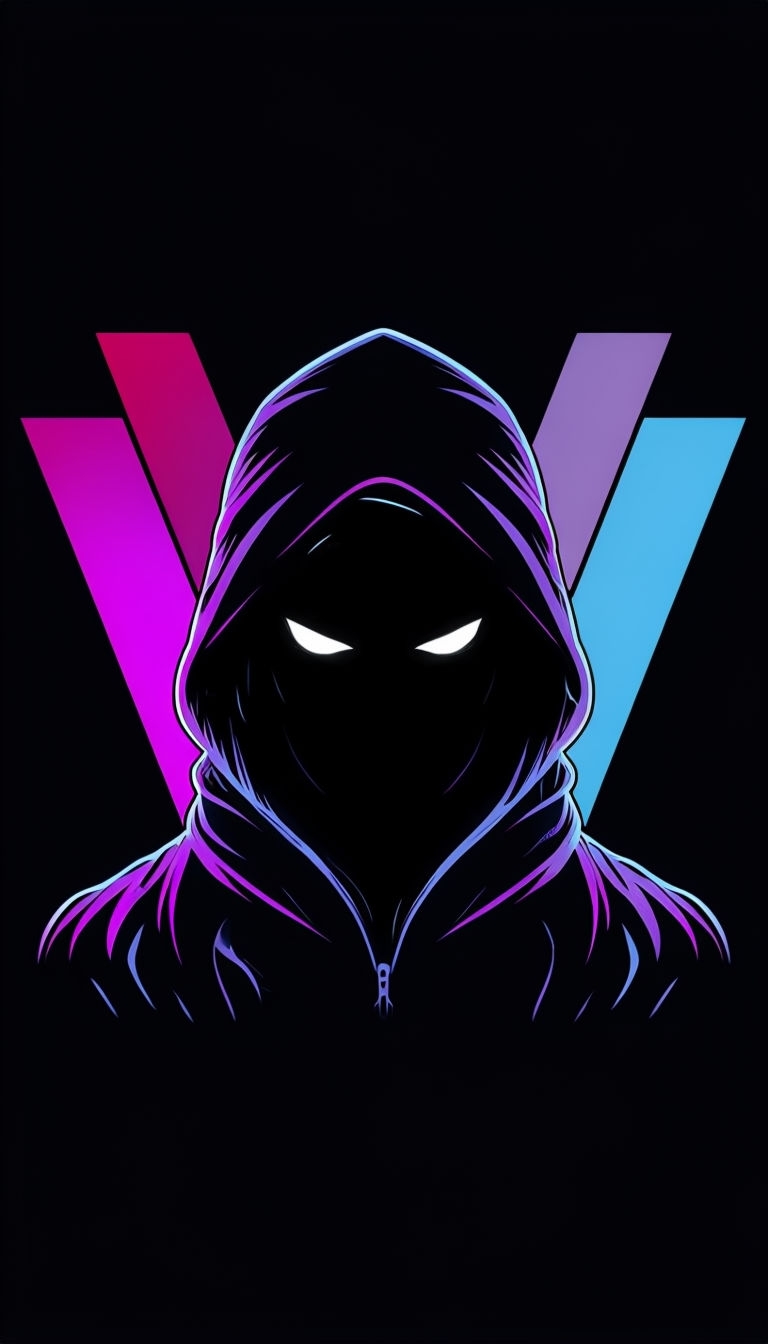 Mysterious Neon Figure with Glowing Eyes Digital Art Mobile Wallpaper