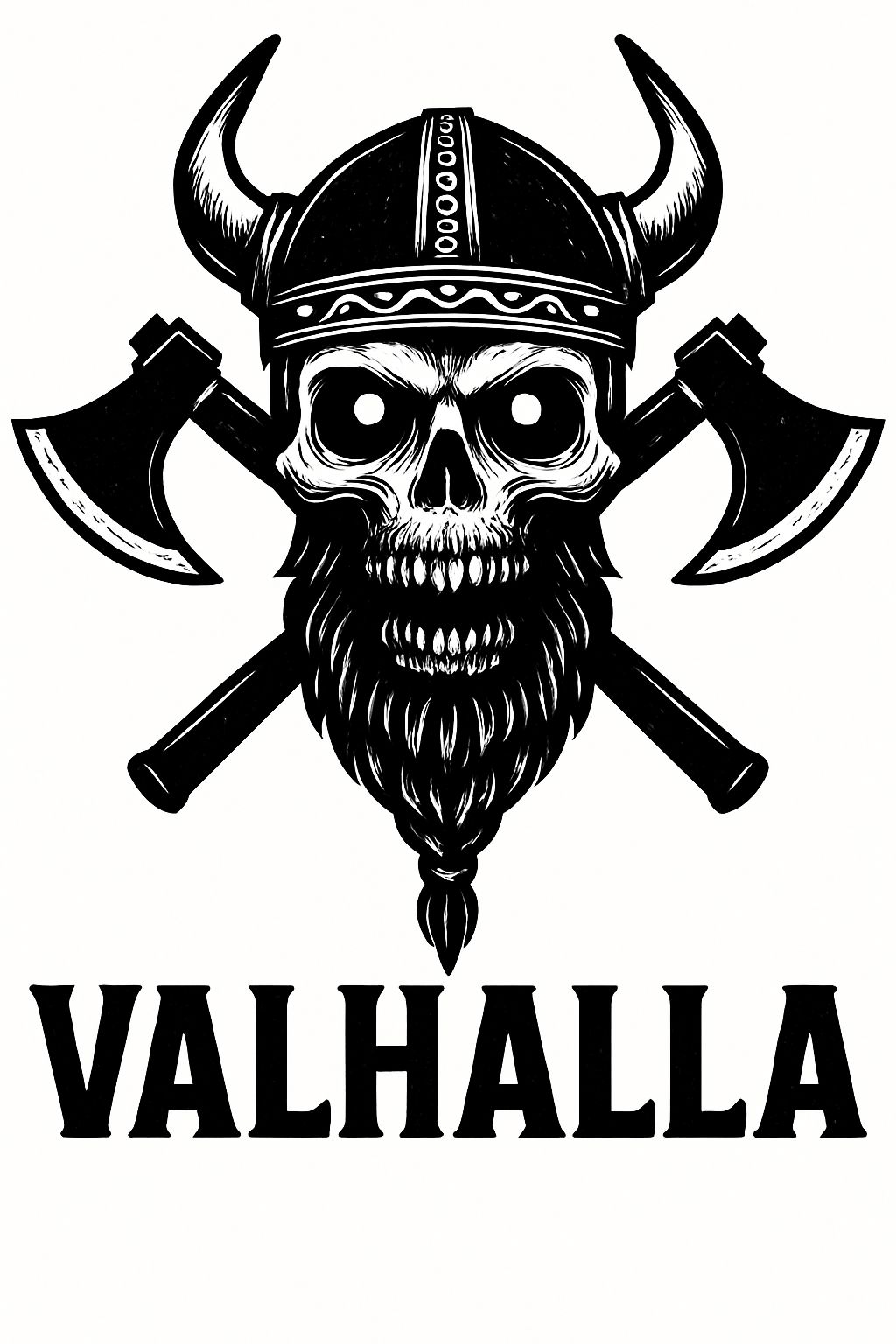 Viking Skull with Battle Axes and Valhalla Text T-Shirt