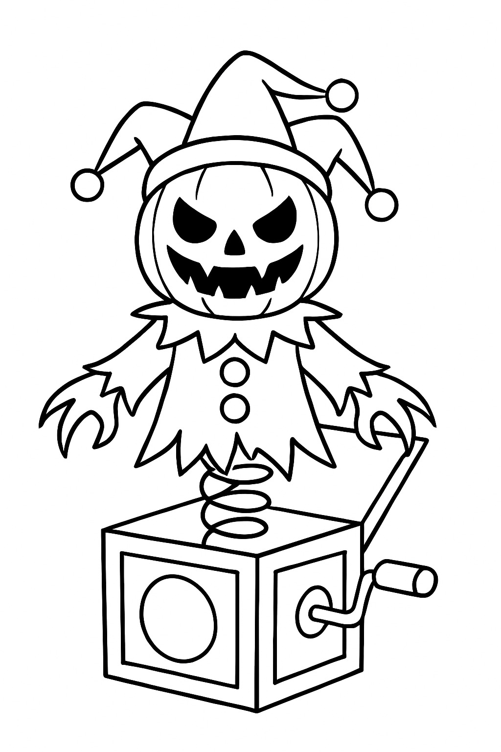 Halloween Jack-in-the-Box Pumpkin Toy Line Drawing Coloring Book Page