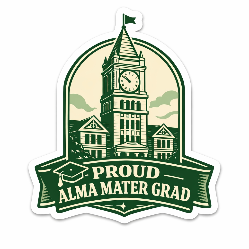 Vintage Graduation Clock Tower Sticker with Elegant Design