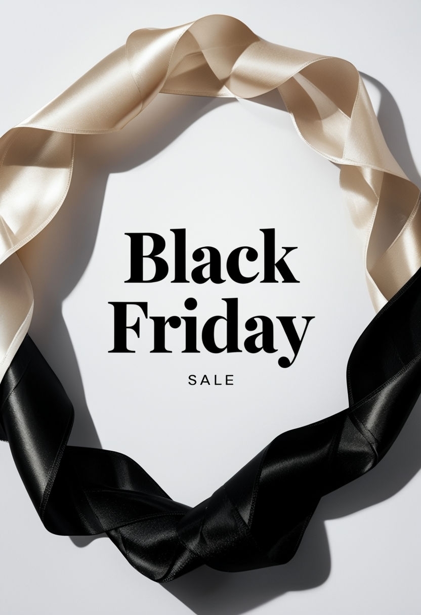 Elegant Black Friday Sale Banner with Twisted Satin Ribbons Social Media Post