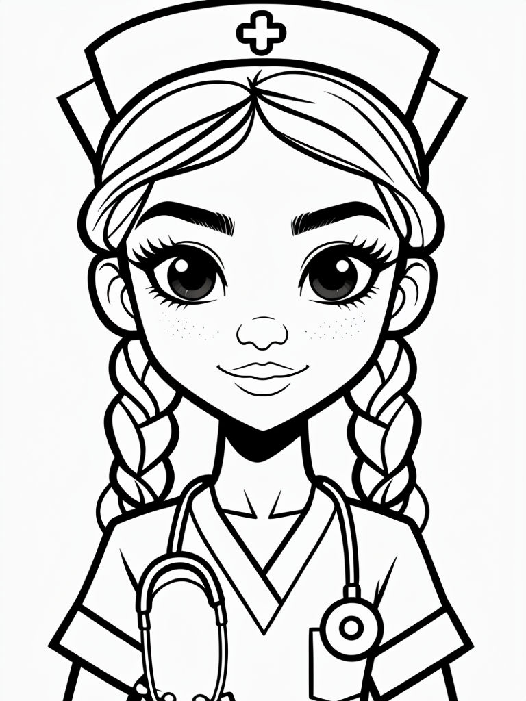 Friendly Nurse Character Illustration for Coloring Book Pages