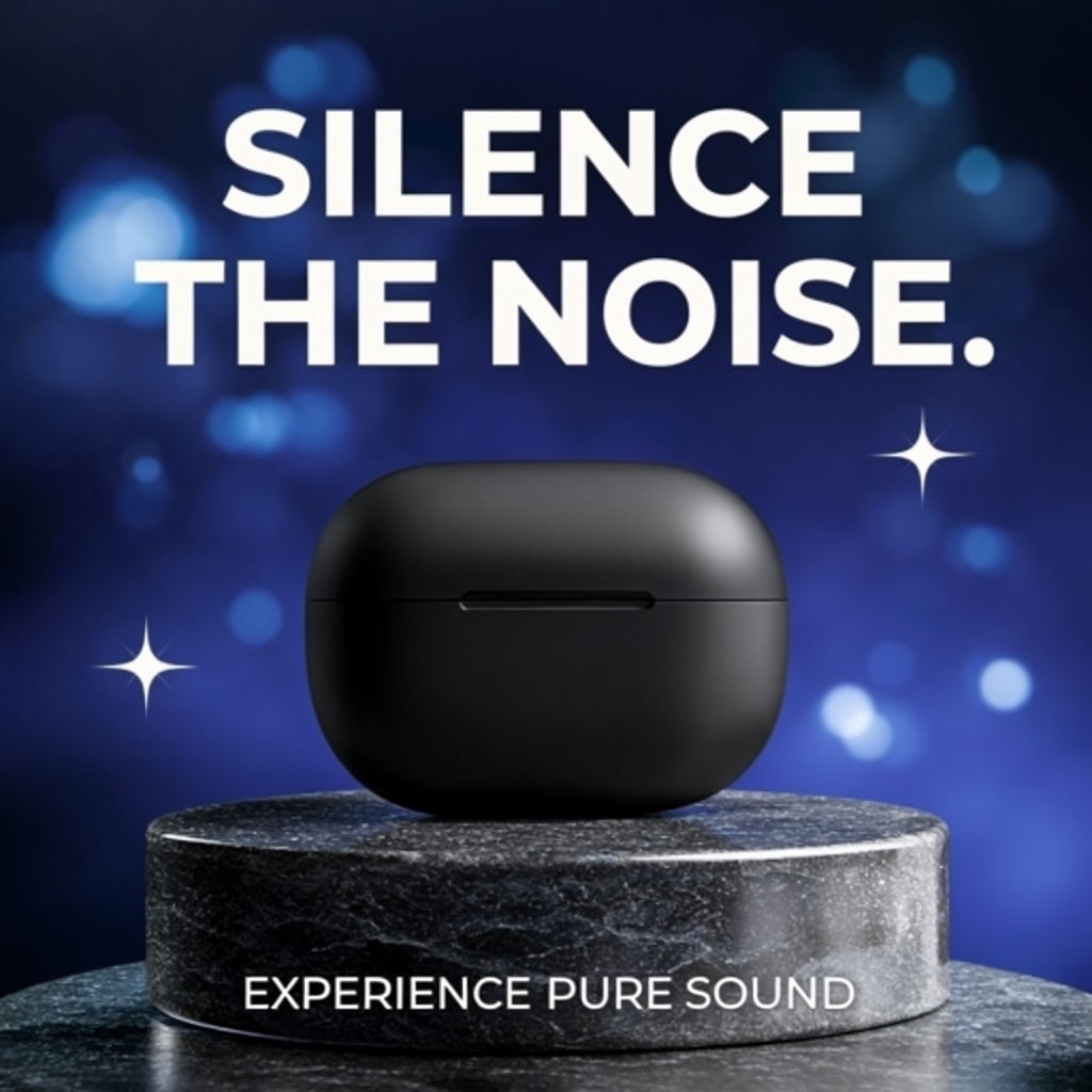 Sleek Black Wireless Earbud Case with Bokeh Background Ads