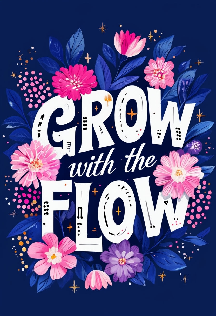 Vibrant 'Grow with the Flow' Motivational Floral Poster