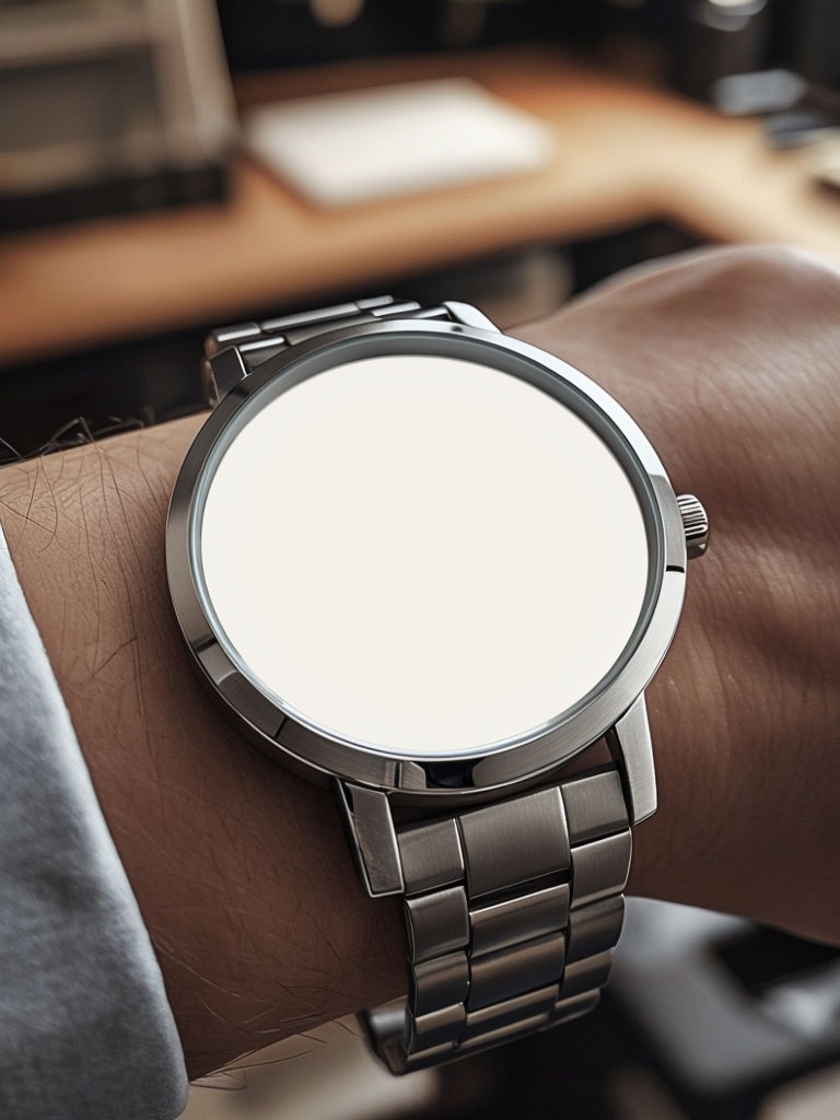 Minimalist Mechanical Watch with Blank Face Close-Up Mockup