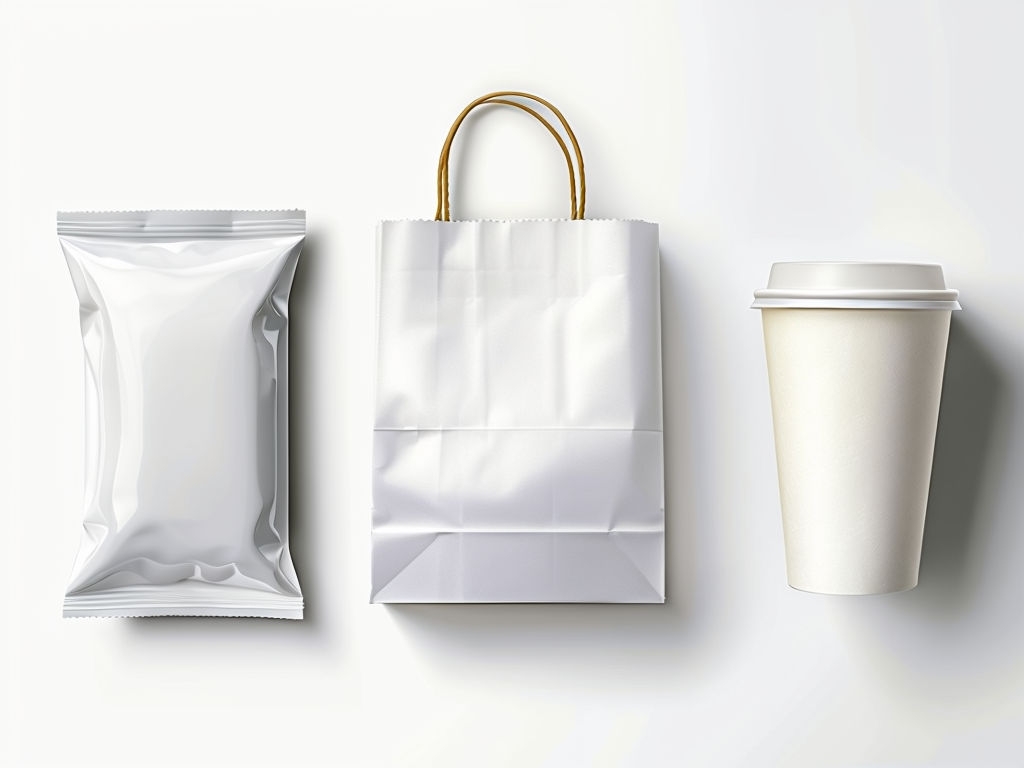 Minimalist White Packaging Mockup with Coffee Bag and Cup