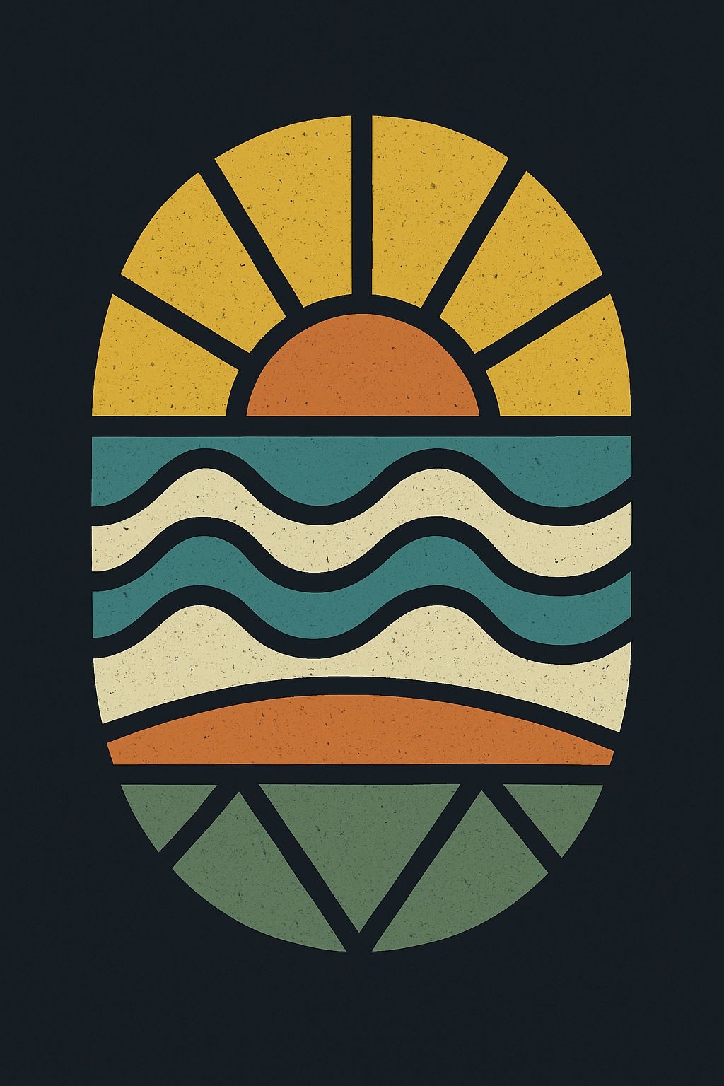 Vintage Abstract Sun and Landscape Illustration T-Shirt