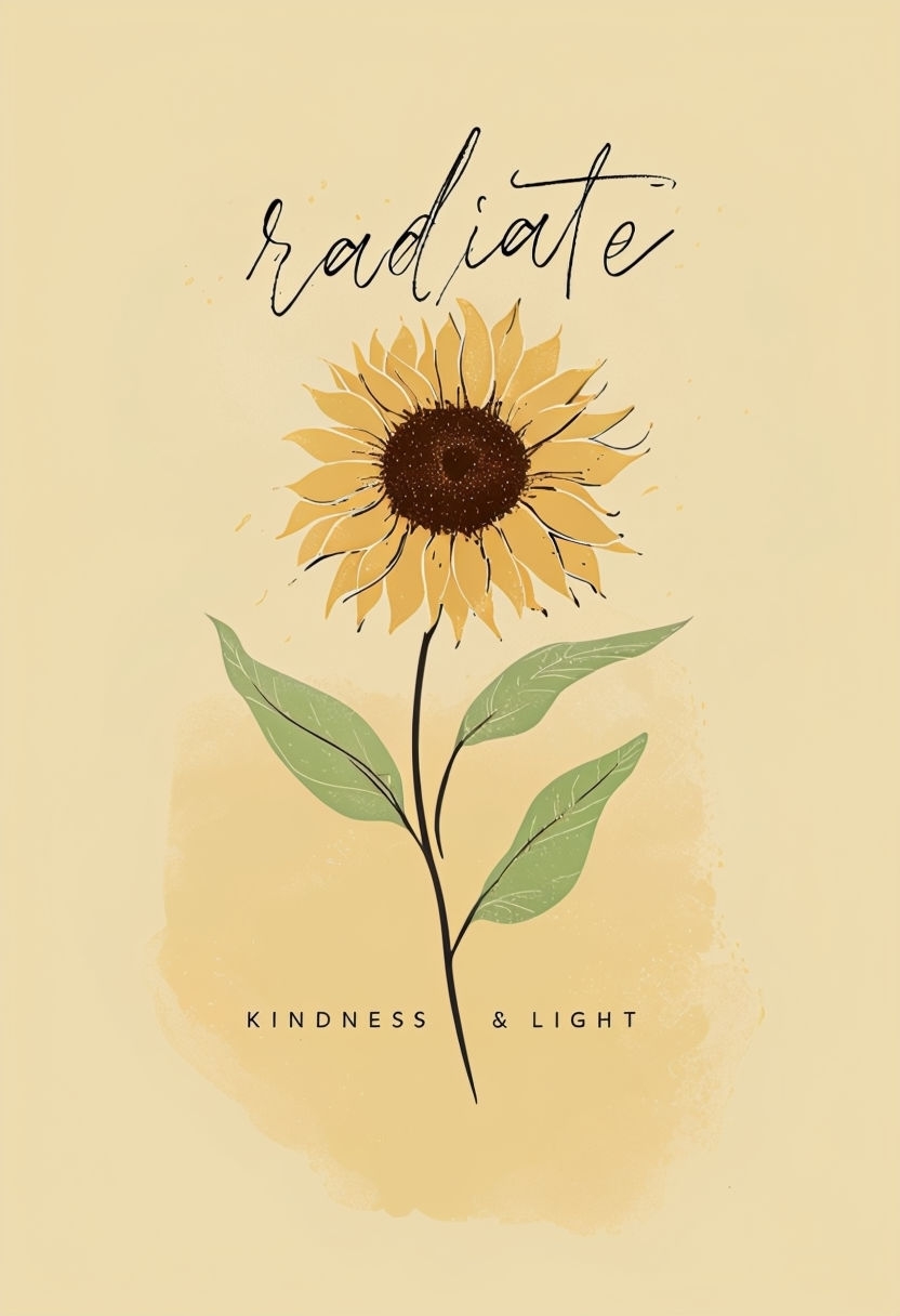Elegant Minimalist Sunflower Illustration with Uplifting Message Poster