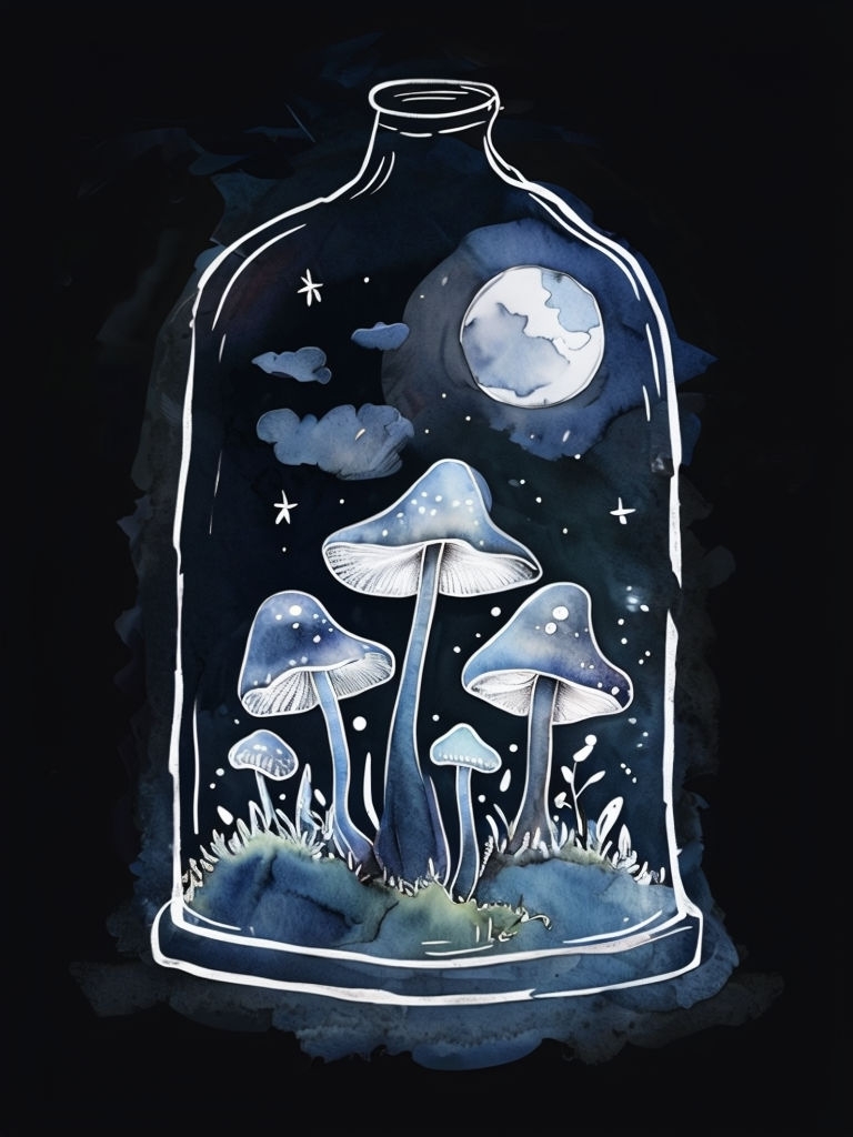 Surreal Fairy-Tale Nocturnal Scene in Hand-Drawn Glass Dome Art