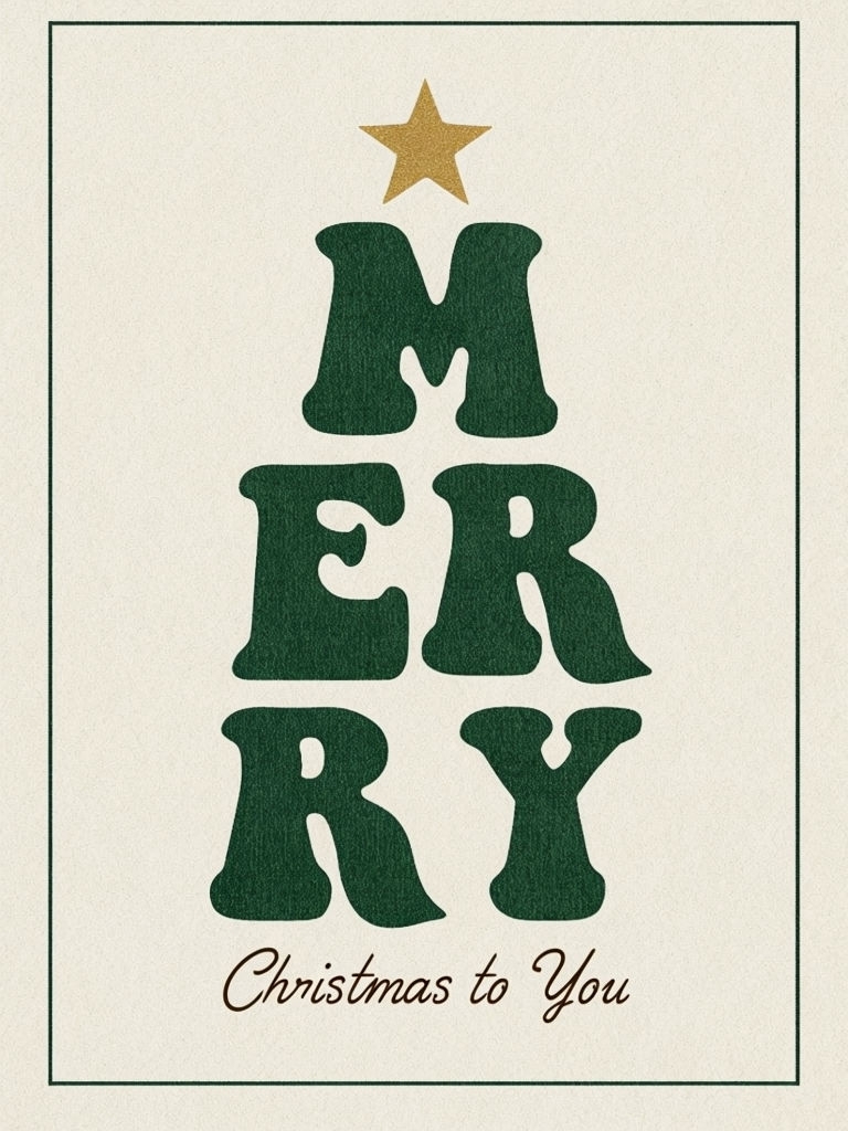 Minimalist Merry Christmas Tree Typography Holiday Poster