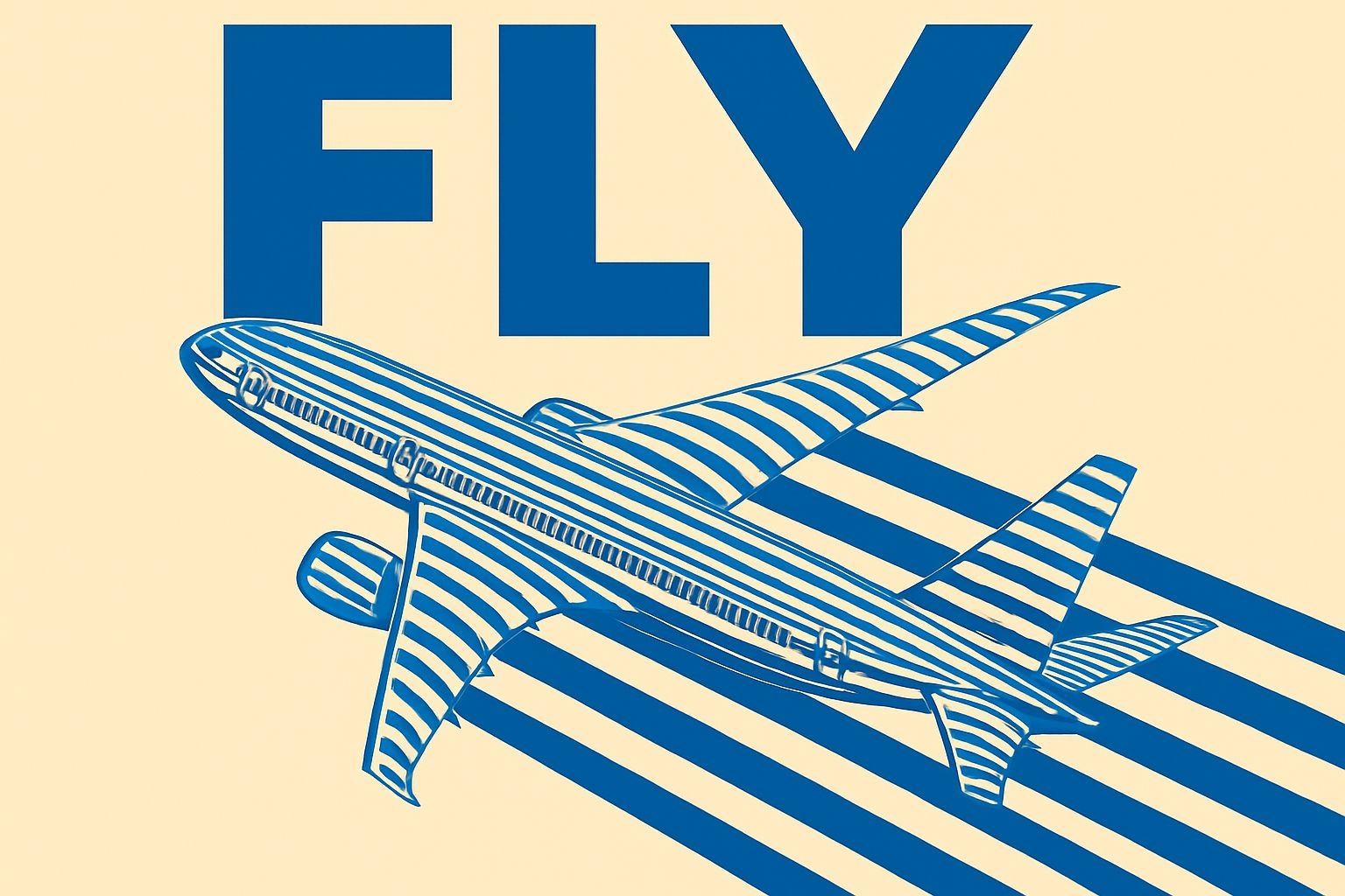 Stylized Navy Blue Airplane Vector Illustration Poster