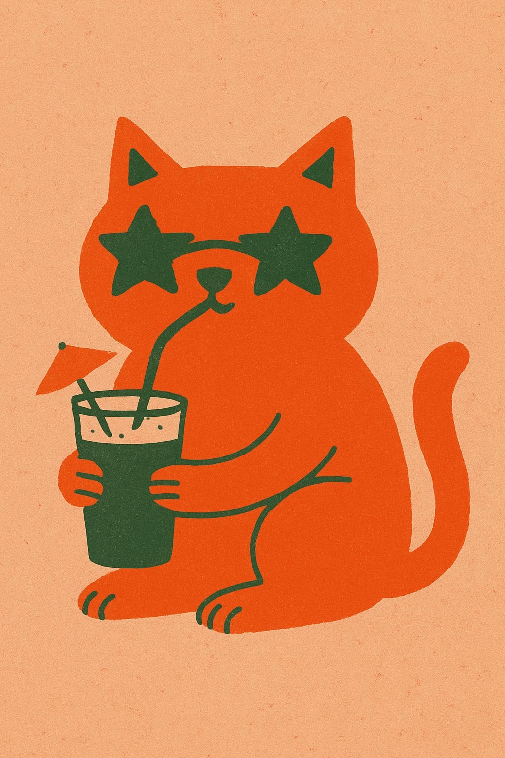 Playful Retro Orange Cat with Star Glasses Illustration Art