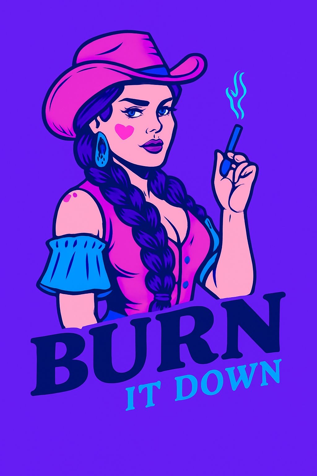 Bold Female Cowgirl Pop Art Illustration with Neon Smoke Poster