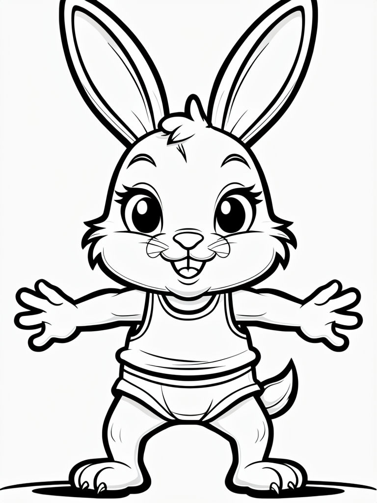 Friendly Cartoon Bunny Character Line Drawing for Coloring Book Pages