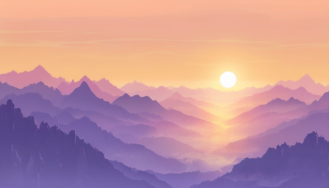 Serene Sunrise Over Mountains Digital Illustration Background