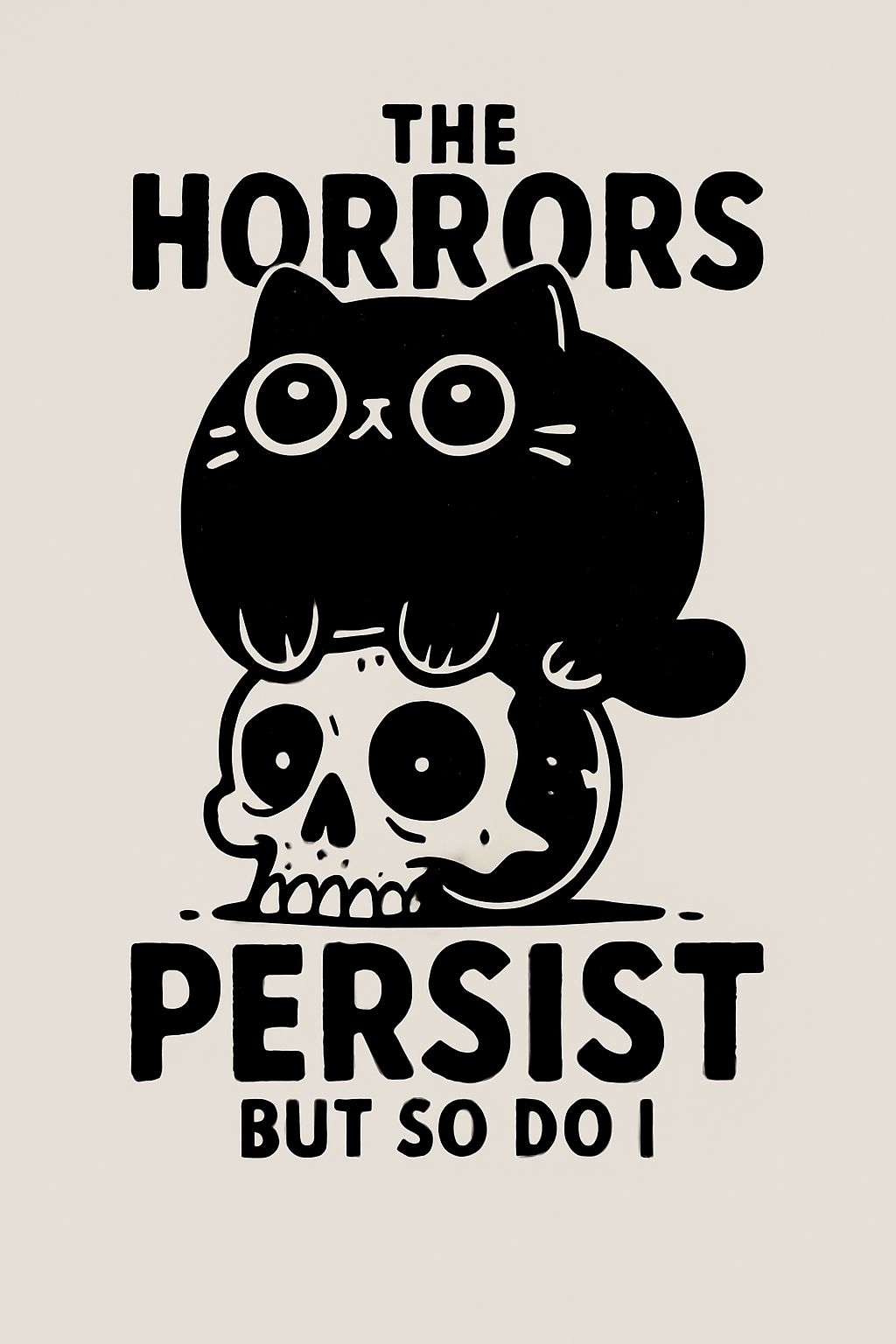Cute Black Cat on Skull with Text 'The Horrors' Poster