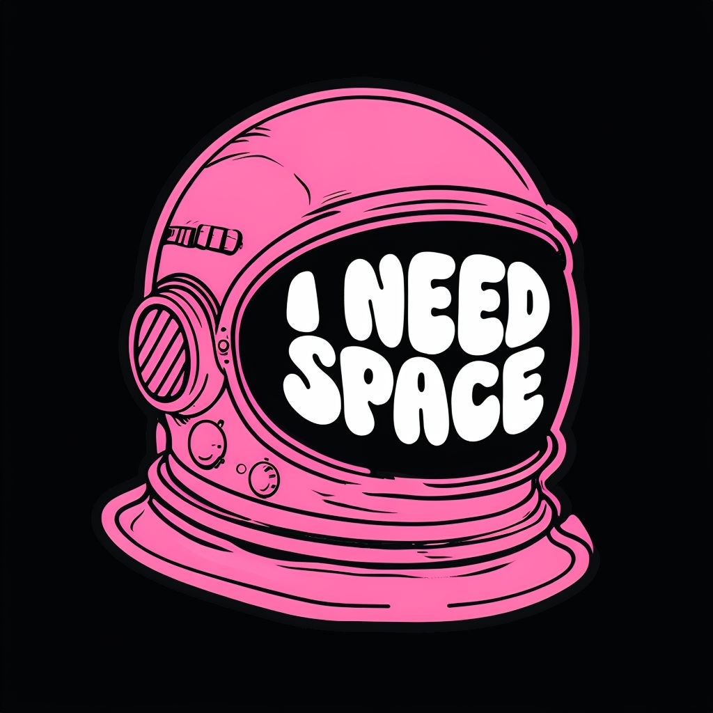 Playful Pink Astronaut Helmet with I Need Space Text Sticker