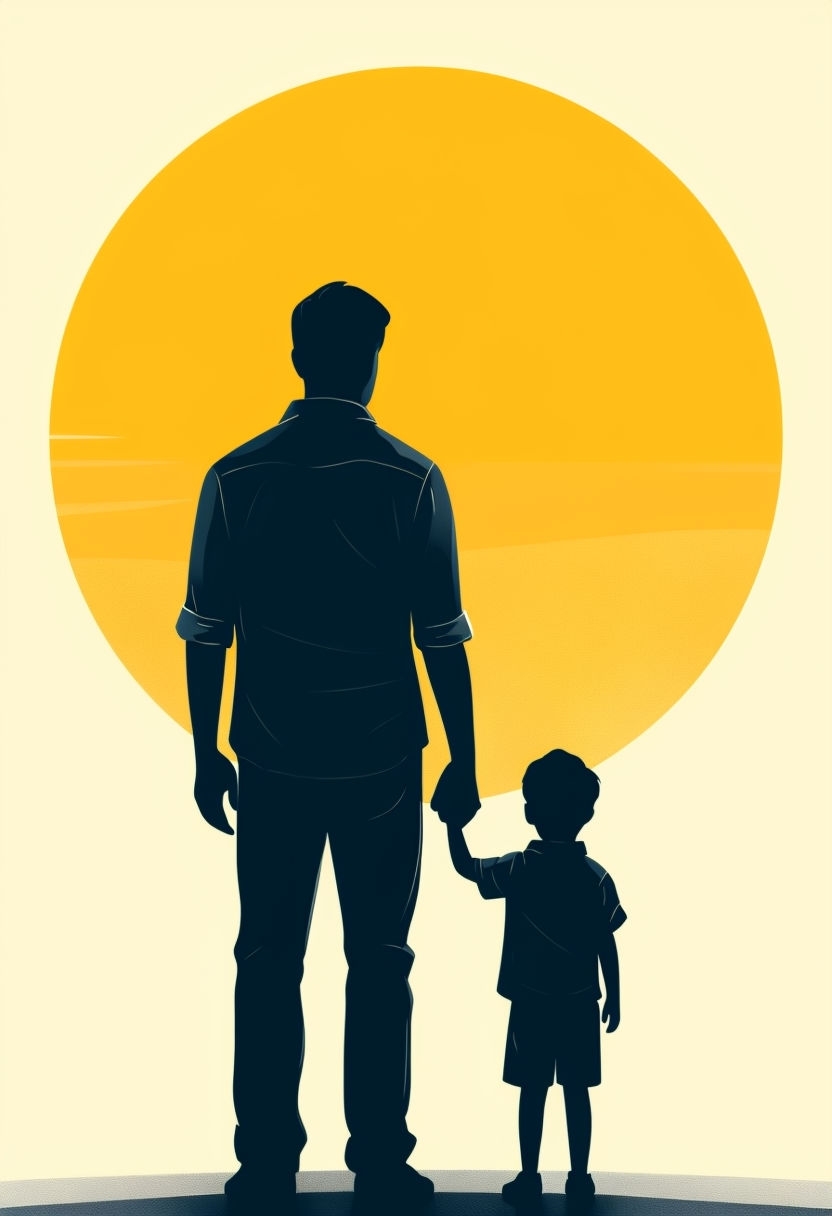 Silhouetted Adult and Child Under a Golden Sun Poster