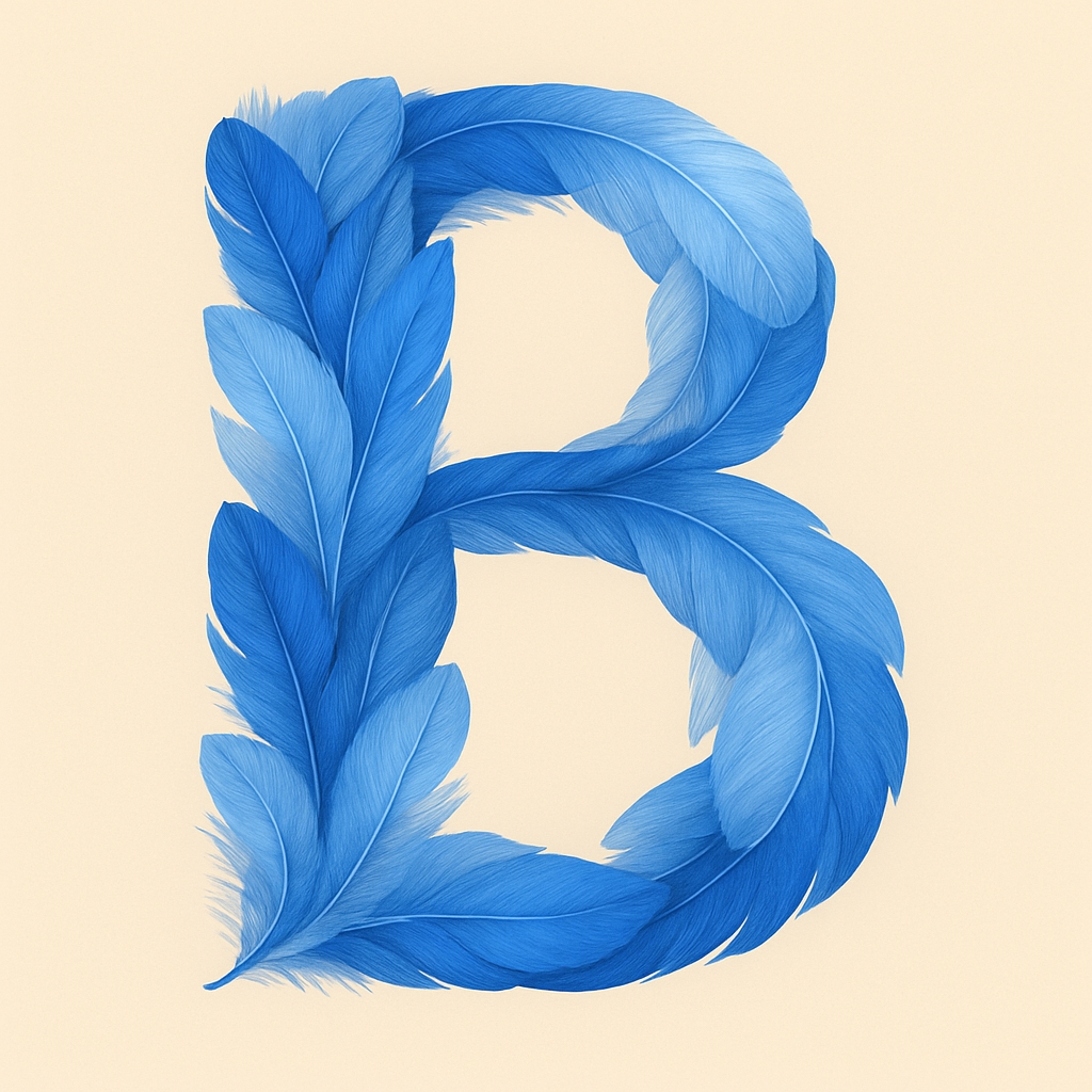 Elegant Blue Feather Letter B Artwork Monogram