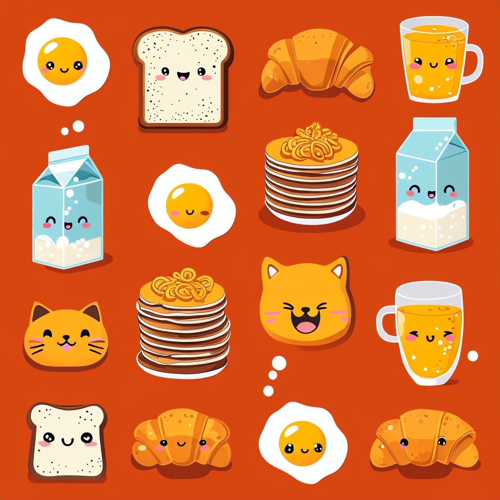 Cute Cartoon Breakfast Items Seamless Pattern Design