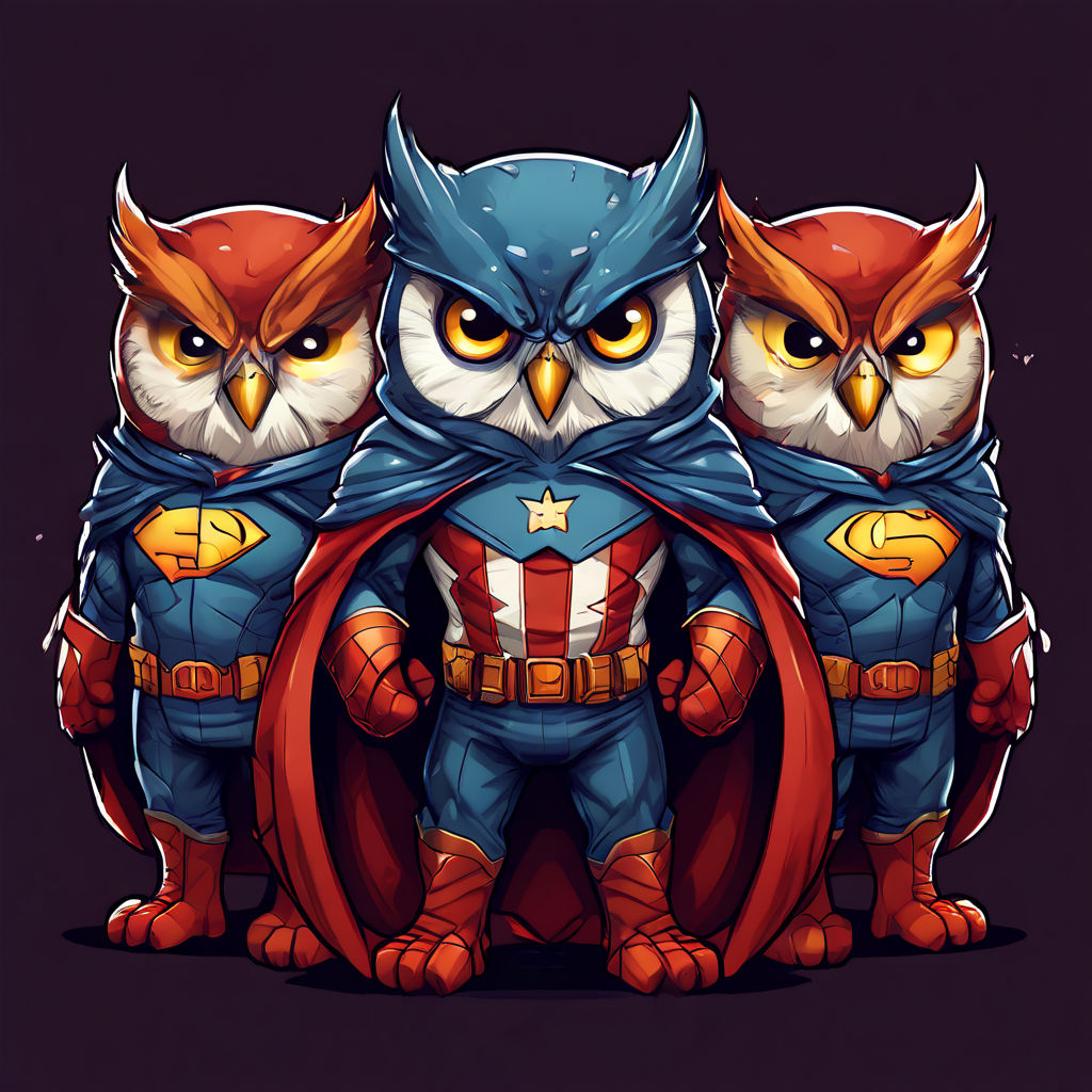 Owls dressed in Marvel and DC costumes. Cartoon style. Funny... by Sam ...