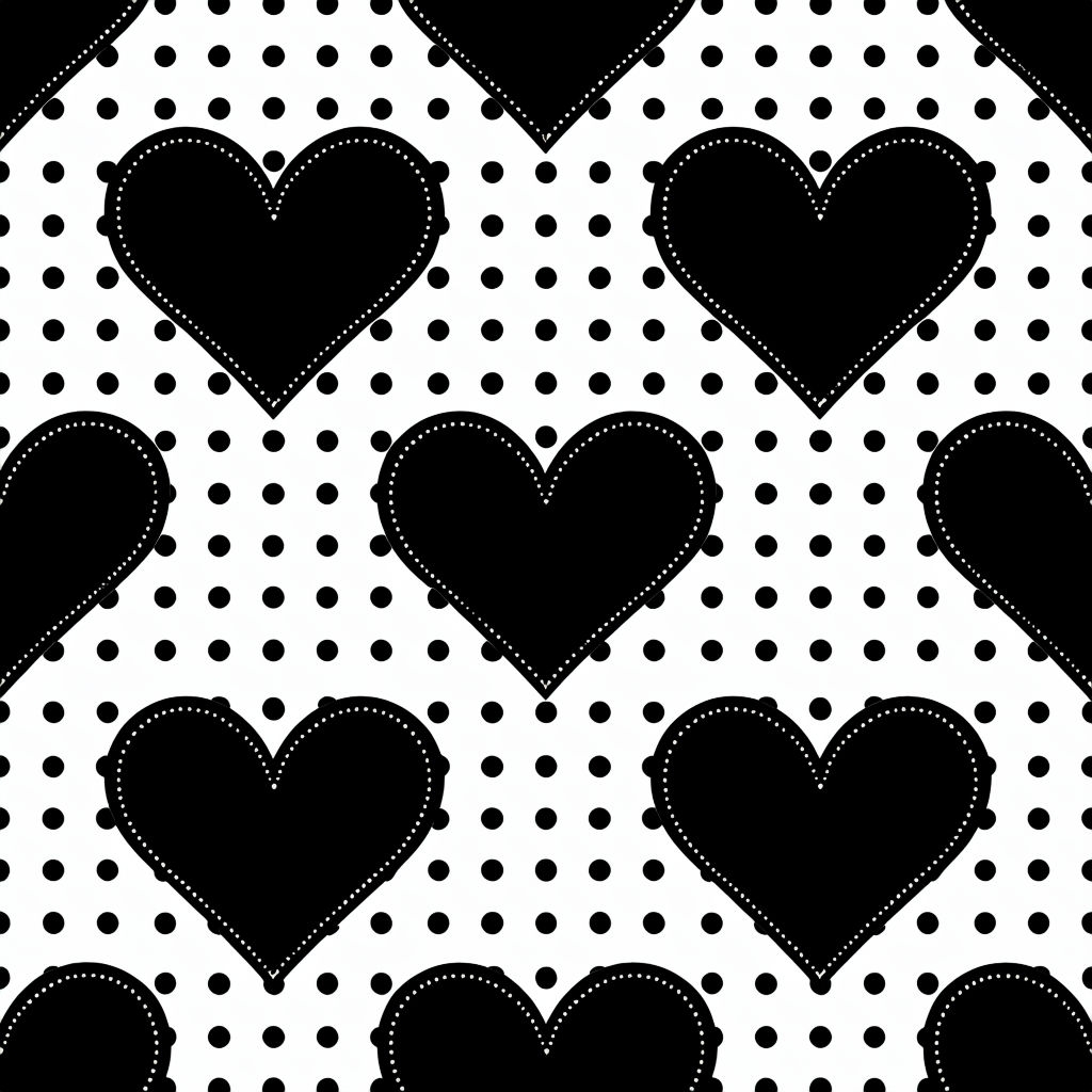 Bold Black Hearts Seamless Polka Dot Pattern Design