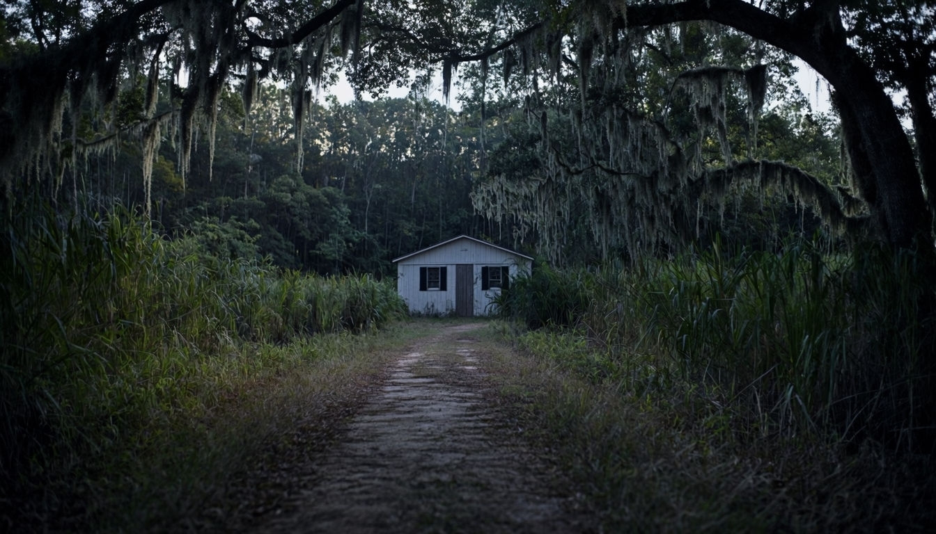 Eerie Louisiana Landscape with Mossy Path Virtual Background