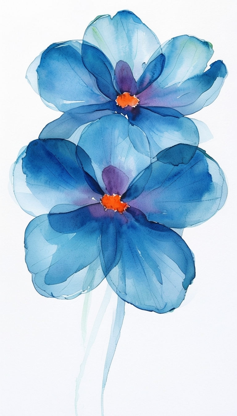 Blue Watercolor Flower Illustration Phone Case Cover