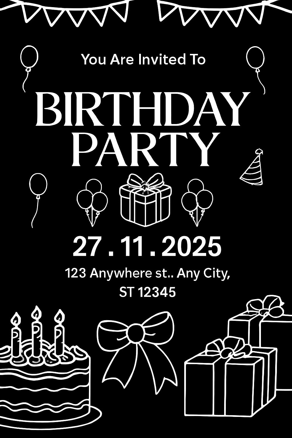 Modern Black and White Birthday Party Invitation Design Cards & Invites