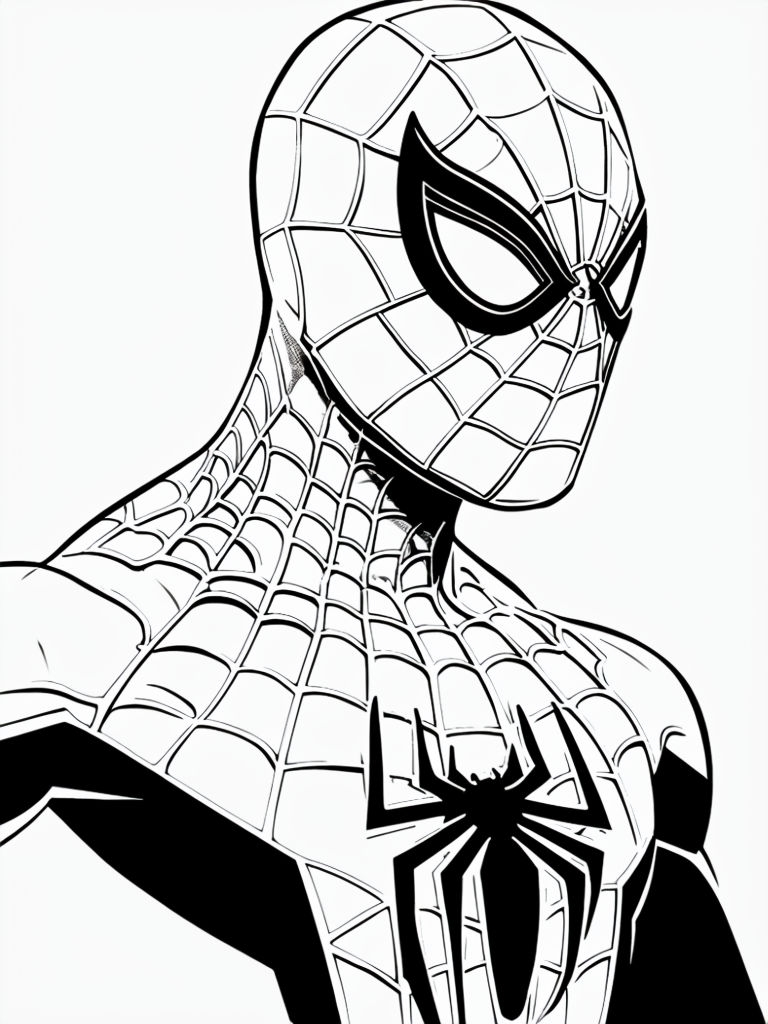 Bold Black and White Spider-Man Line Art Illustration for Coloring Book Pages