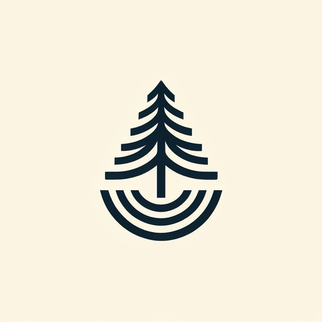 Minimalist Evergreen Tree Logo on Light Beige Background