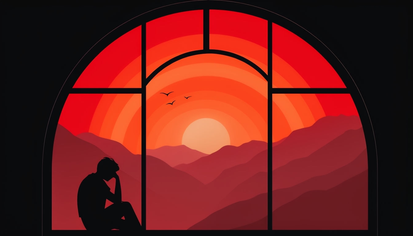 Dramatic Sunset View Through Arched Window Virtual Background