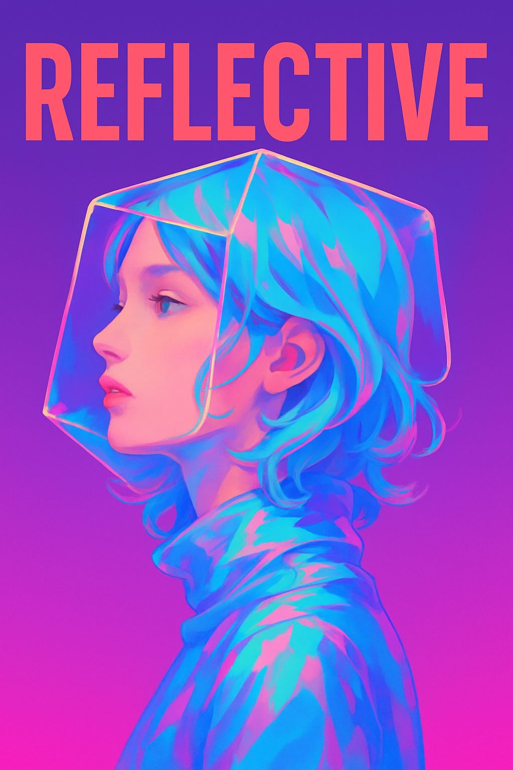 Surrealistic Blue Hair Woman with Geometric Visor Poster